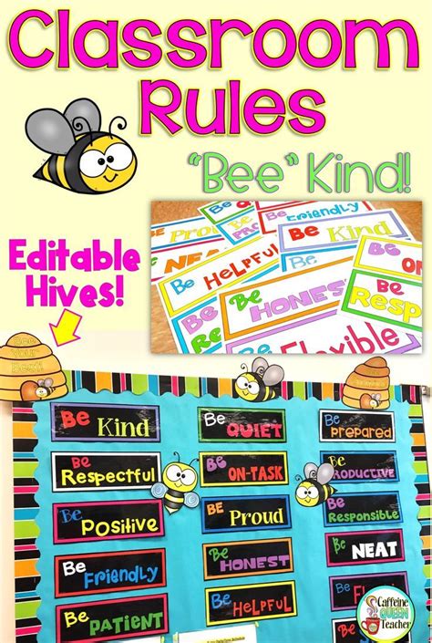 Be Kind Style Of Classroom Rules For Primary And Upper Elementary Classes Editable Bee Hives