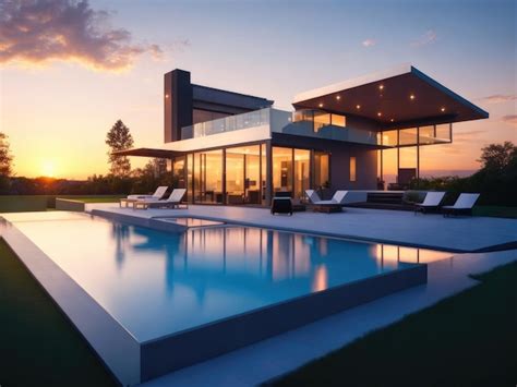 Premium AI Image Modern House Surrounded With An Outdoor Pool With