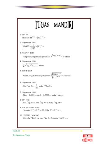 Modul Matematika Sma Ma Bentuk Pangkat Akar Dan Logaritma