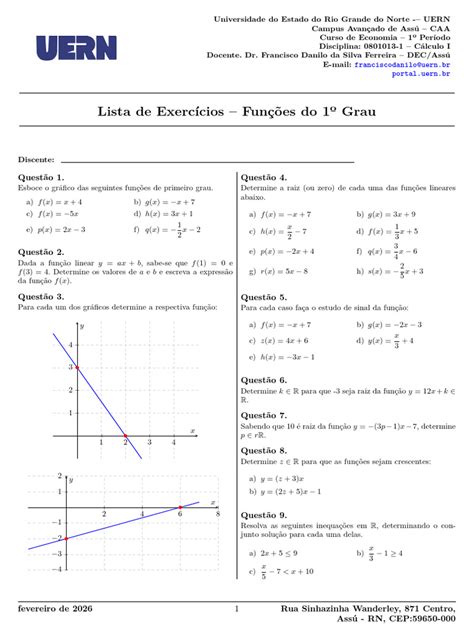 Exercicios Funções de 1grau | PDF | Objetos matemáticos | Analise ...