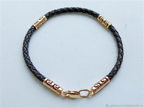 Кожаный браслет с золотым замком и вставками купить в интернет-магазине ...