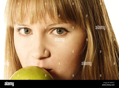 Blonde And Apple Stock Photo Alamy