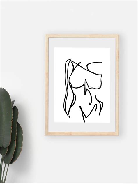 Abstract Minimalist Female Form Nude Line Art Drawing Etsy