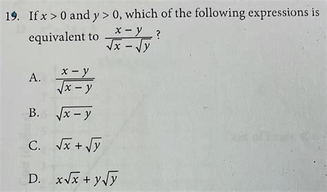 Solved If X 0 And Y 0 Which Of The Following Expressions Is