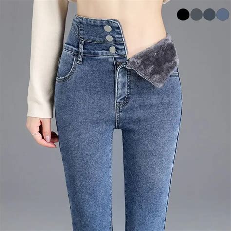 Pantalones Vaqueros T Rmicos De Lana Gruesa Para Mujer Jeans Ajustados