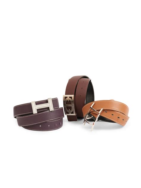 Bonhams HermÈsthree Reversible Leather Belts With Silver Tone Buckle