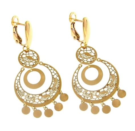 Boucles D Oreilles Pendantes En Or Jaune K Avec Cercles Ng Nierie