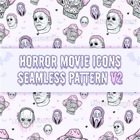 Pastel Horror Movie Icons 2023 Seamless Pattern Seamless Fabric Pattern ...