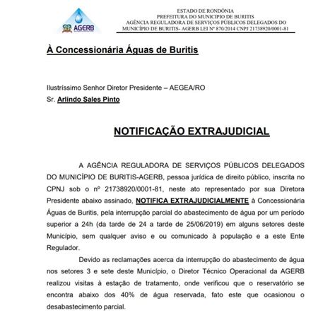 NOTIFICAÇÃO Concessionária Águas de Buritis