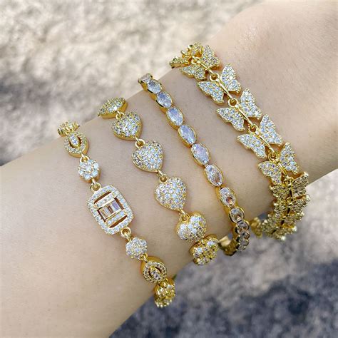 FLOLA Chunky Crystal Beads Bracelets For Women Copper Zircon Heart