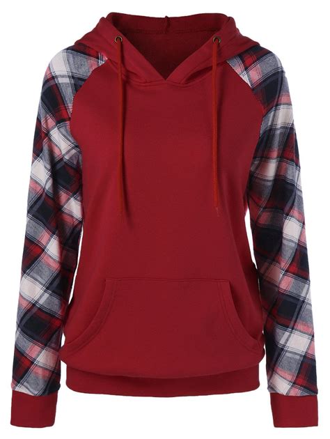 [81% OFF] Plaid Trim Single Pocket Hoodie | Rosegal