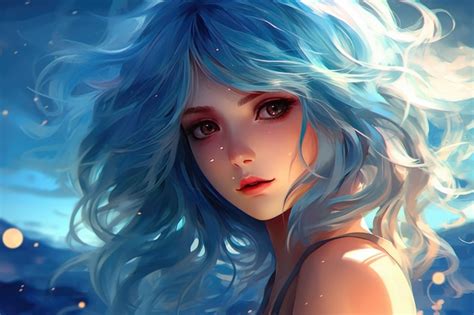 Premium Photo | A cute anime girl with blue hair and a pretty face