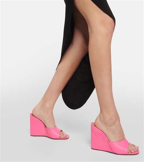 Lupita Leather Wedge Mules In Pink Amina Muaddi Mytheresa