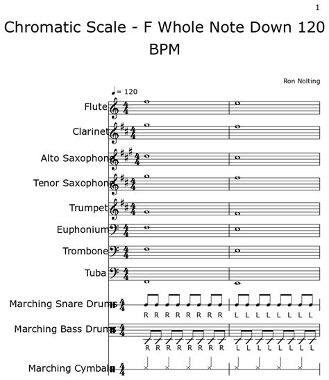 Chromatic Scale F Whole Note Down 120 Bpm Sheet Music For Flute Clarinet Alto Saxophone