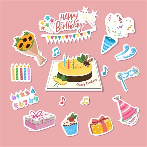 Premium Vector Birthday Sticker Set Birthday Element Sticker Happy