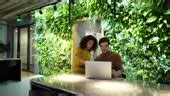 couple  business persons working   modern green office  stock