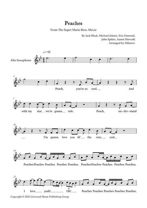 Peaches Arr Milanov By Jack Black Sheet Music For Alto Sax Solo At Sheet Music Direct