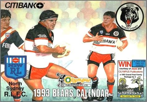 NRL 1992 Team -- Sydney Bears Calendar -- NEW - DALLAS WADE