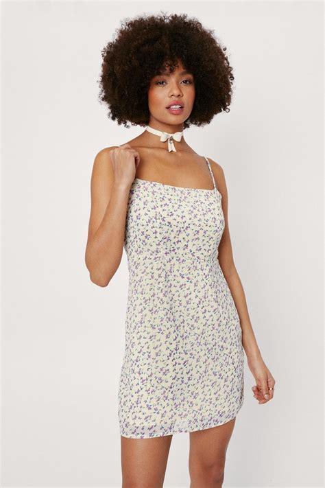 Floral Square Neck Mini Dress Nasty Gal