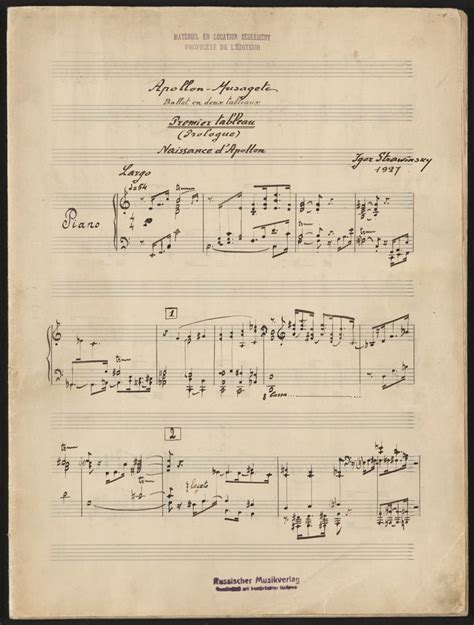 Music Score Of Apollon Musag Te Igor Stravinsky Manuscript Piano