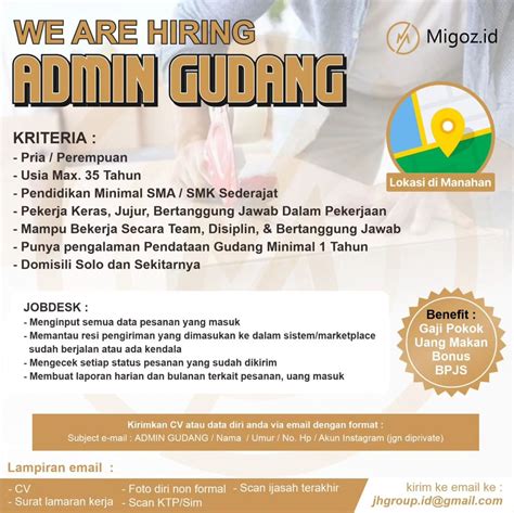 Lowongan Kerja April Admin Gudang Migoz Id Di Solo Info Loker Solo