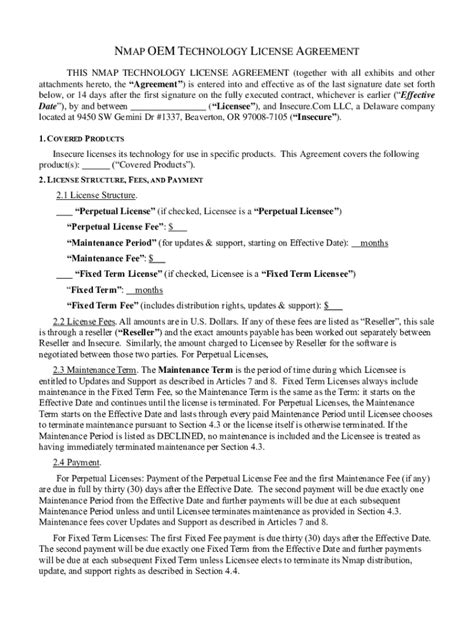 Fillable Online Nmap Technology License Agreement Fax Email Print