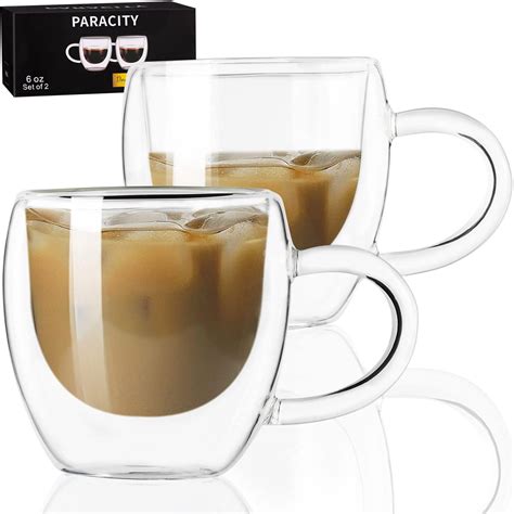 Paracity Espresso Cups Set Of 2 Double Walled Insulated Glass Coffee