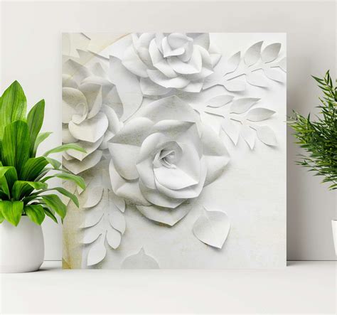 Cuadro En 3d Elegantes Flores Blancas Doradas TenVinilo