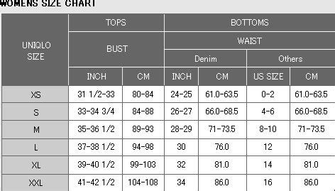 UNIQLO SIZE CHART