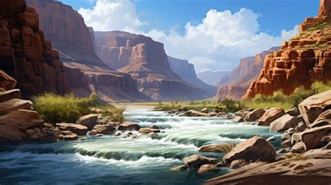 Premium AI Image | river canyon rapids fast illustration landscape mountain stream scenic travel ...