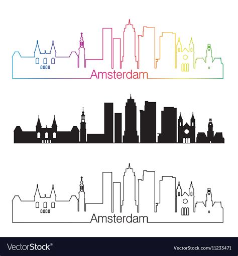 Amsterdam V2 Skyline Linear Style With Rainbow Vector Image