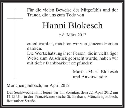 Alle Traueranzeigen F R Hanni Blokesch Trauer Rp Online De