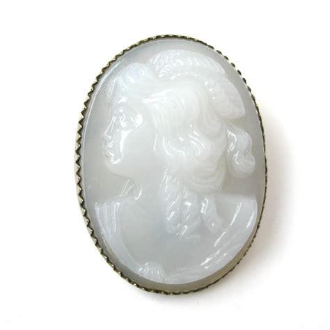 White Pressed Glass Cameo Brooch Left Facing Cameo Bust In A Etsy Uk