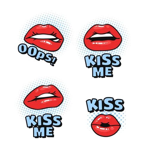 Sexy Female Lips Gloss Red Lipstick Text Pop Art Style Stock Vector By