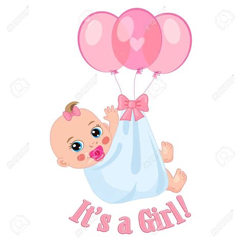 Newborn Baby Girl Shower Card Vector Illustration Its A Girl Kids