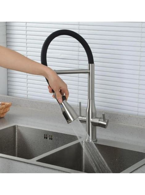 Смеситель для кухни под фильтр гибким изливом Gappo G4399-75 чёрный ...