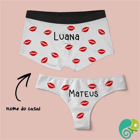 Kit Personalizado Cueca Boxer E Calcinha Beijos Nome Elo