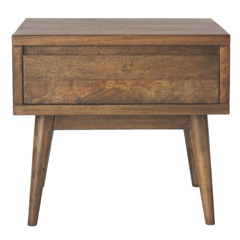 Wooden Brown Caffe Light Walnut Mango Wood Bedside Table With Drawer