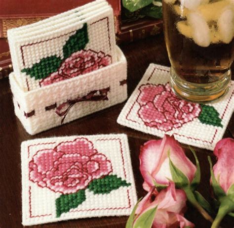 Rose Bouquet Coaster Set Plastic Canvas Pattern Etsy