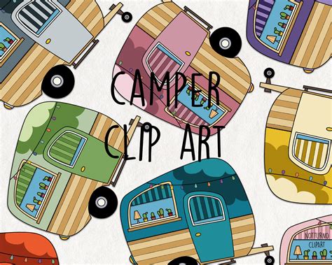 Cute Camper Clipart set of 15 Roulotte Png, Commercial Use Digital ...