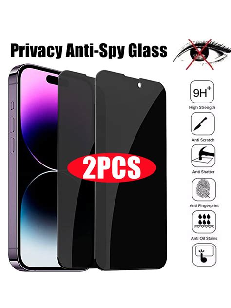 Pi Ces Protecteur D Cran En Verre Tremp Anti Espion Noir Compatible