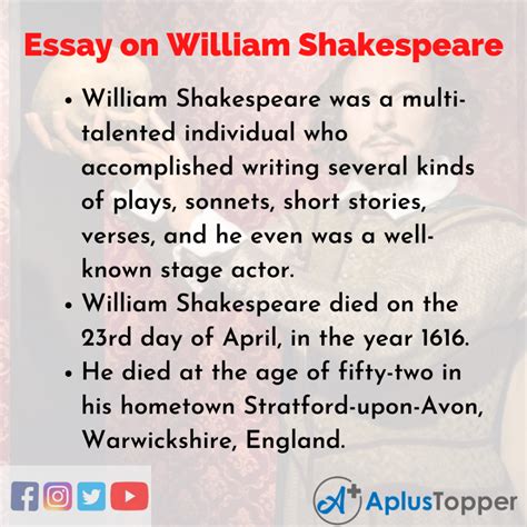 Essay On William Shakespeare William Shakespeare Essay For Students