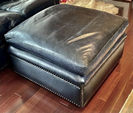 Rust Belt Revival Online Auctions - Dark Blue Leather Ottoman