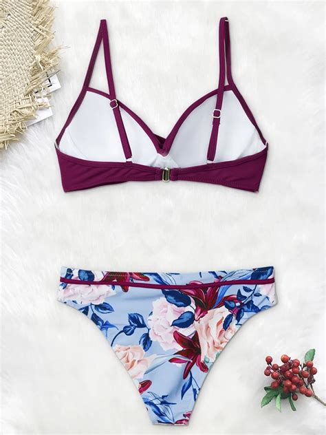 CUPSHE Conjunto de Bikini Floral con realce para mujer bañador Sexy de