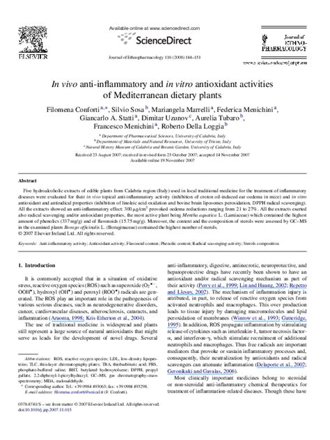 Pdf In Vivo Anti Inflammatory And In Vitro Antioxidant Activities Of