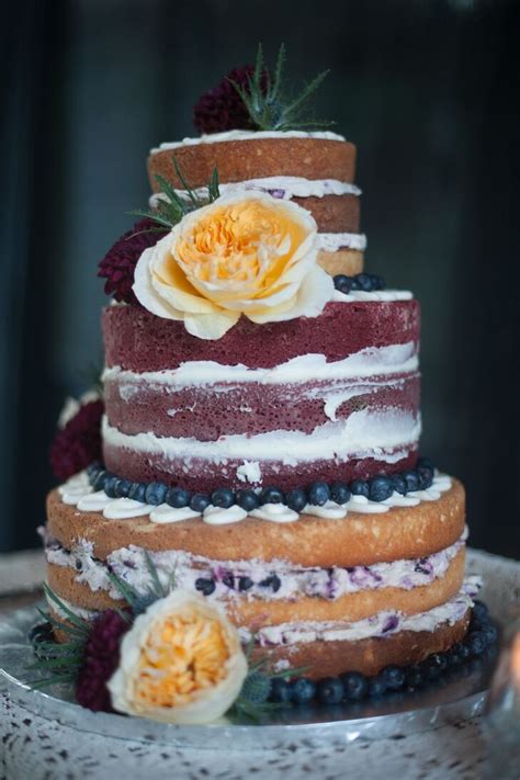 Tiered Naked Wedding Cake With Blueberries
