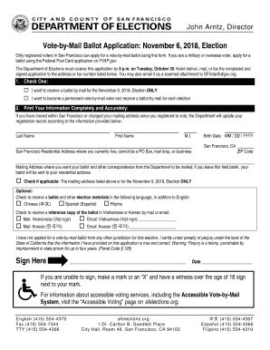 Fillable Online Vote By Mail Ballot Application November 6 2018