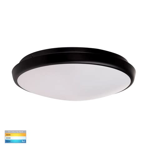 Ostron 18w 240v Dimmable Led Oyster Light Black Tri Colour Hv5888t