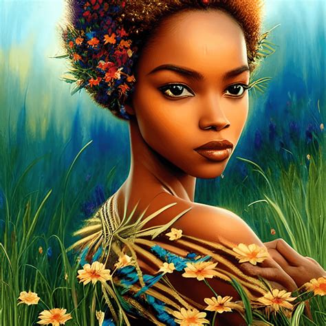 32k Centered Digital Painting Of An African American Princess In A