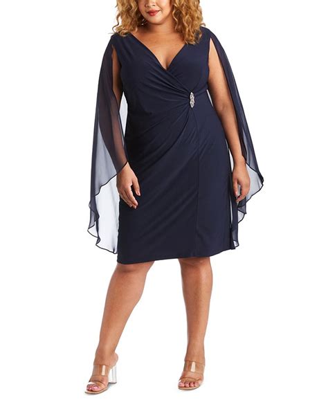 R And M Richards Plus Size Embellished Chiffon Cape Dress Macys